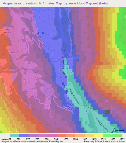 Acquarossa,Switzerland Elevation Map