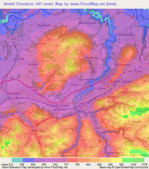 Abtwil,Switzerland Elevation Map