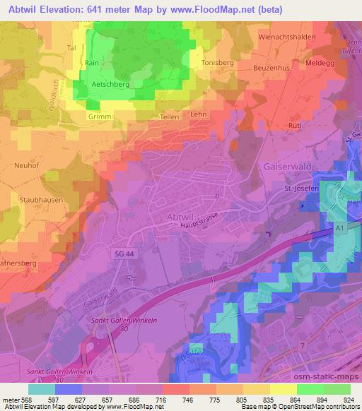 Abtwil,Switzerland Elevation Map