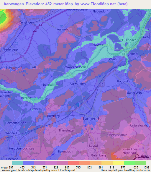 Aarwangen,Switzerland Elevation Map