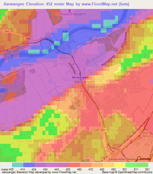 Aarwangen,Switzerland Elevation Map