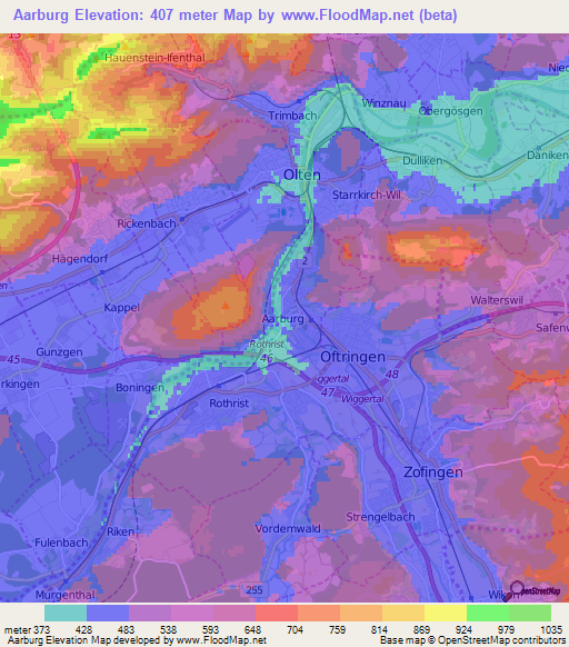 Aarburg,Switzerland Elevation Map