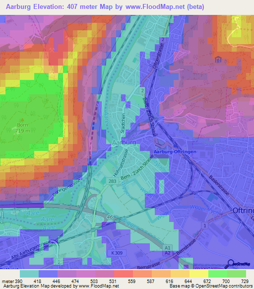 Aarburg,Switzerland Elevation Map