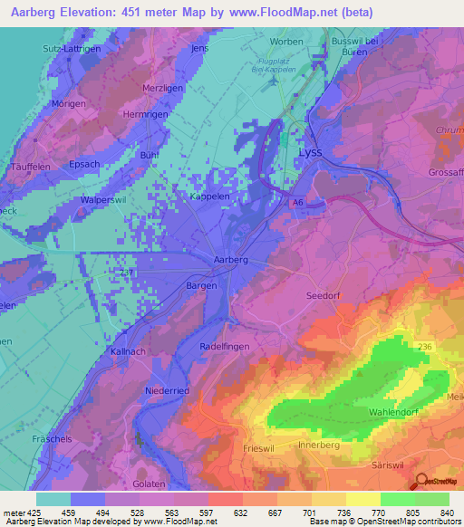 Aarberg,Switzerland Elevation Map