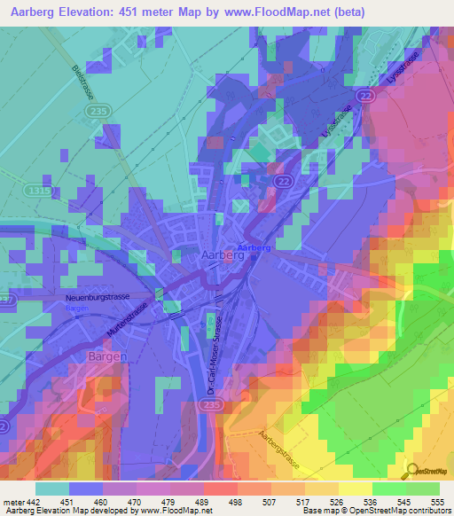 Aarberg,Switzerland Elevation Map