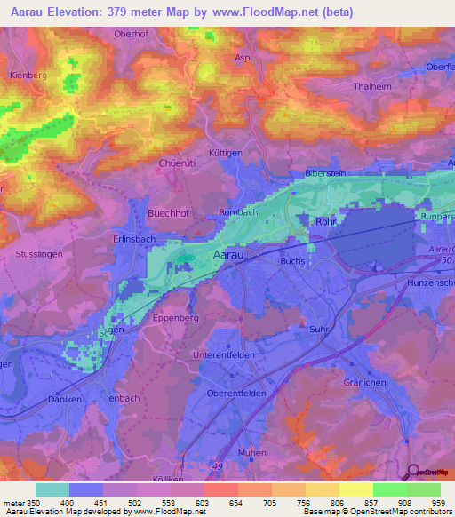 Aarau,Switzerland Elevation Map