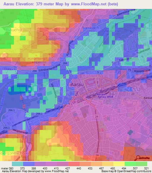 Aarau,Switzerland Elevation Map