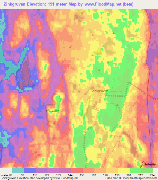 Zinkgruvan,Sweden Elevation Map