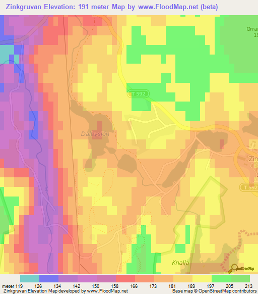 Zinkgruvan,Sweden Elevation Map