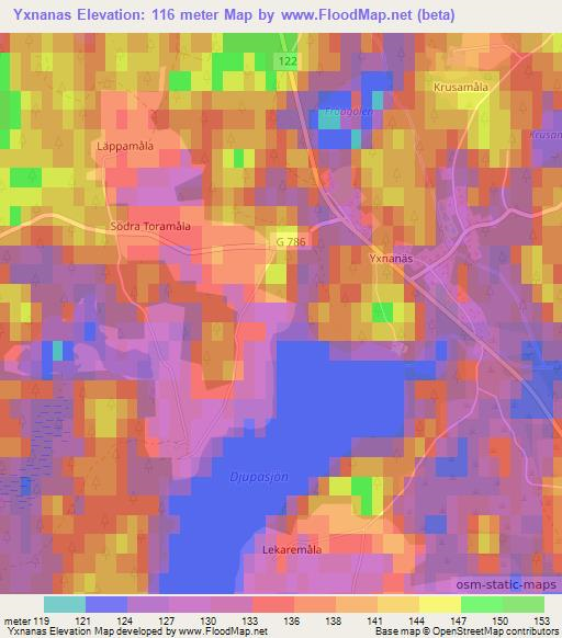 Yxnanas,Sweden Elevation Map