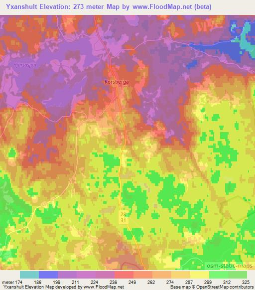 Yxanshult,Sweden Elevation Map