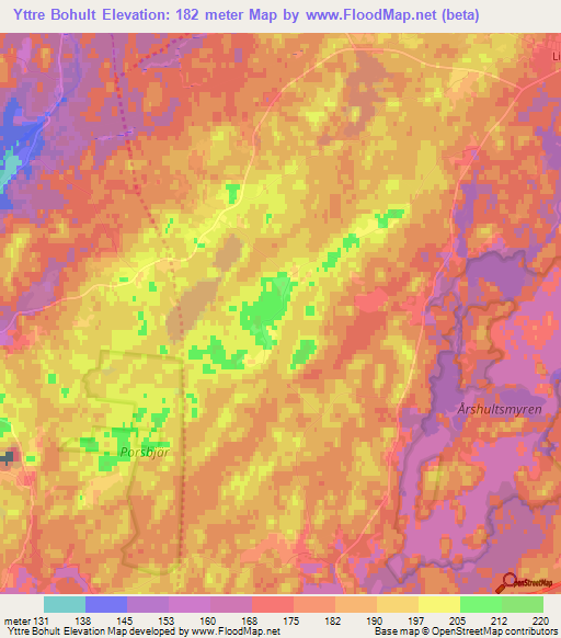 Yttre Bohult,Sweden Elevation Map