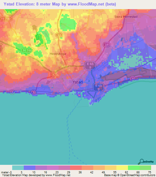 Ystad,Sweden Elevation Map