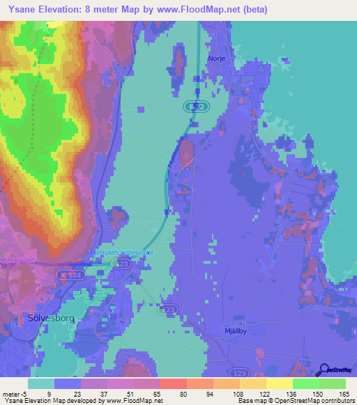 Ysane,Sweden Elevation Map