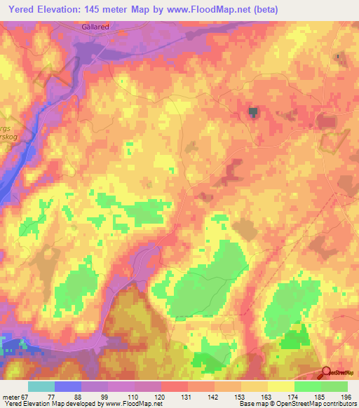 Yered,Sweden Elevation Map