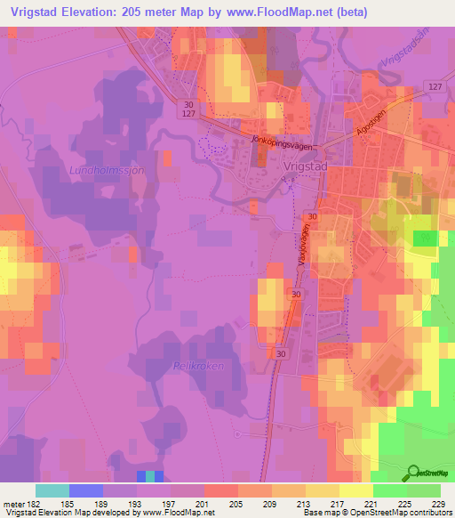 Vrigstad,Sweden Elevation Map