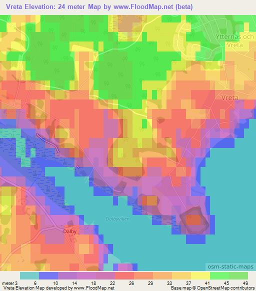 Vreta,Sweden Elevation Map