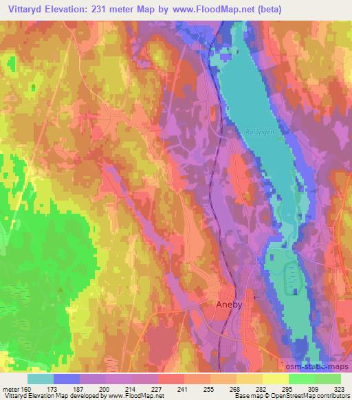 Vittaryd,Sweden Elevation Map