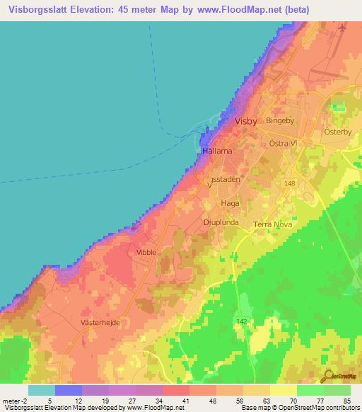 Visborgsslatt,Sweden Elevation Map