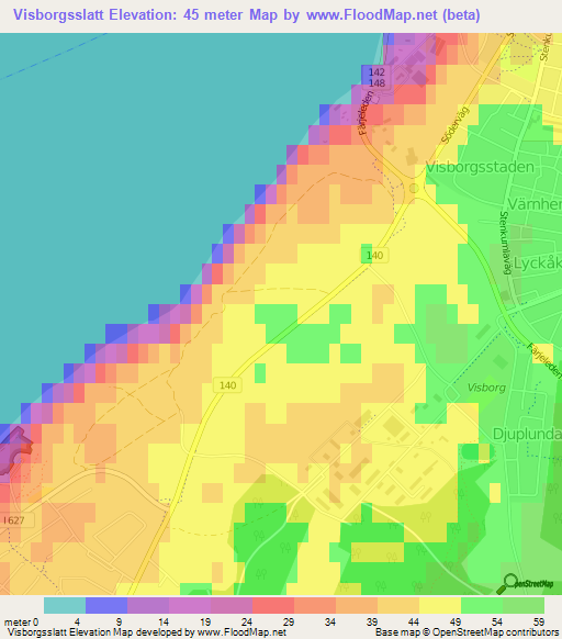 Visborgsslatt,Sweden Elevation Map