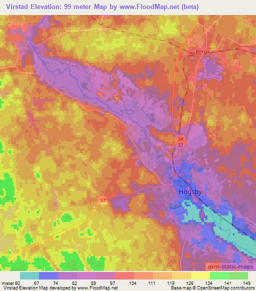 Virstad,Sweden Elevation Map