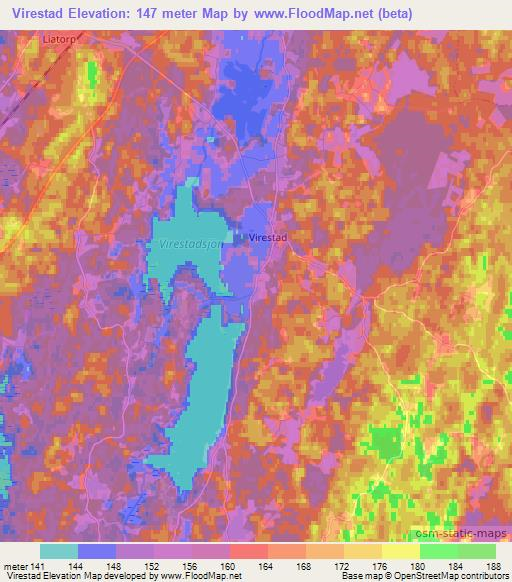 Virestad,Sweden Elevation Map