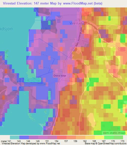 Virestad,Sweden Elevation Map