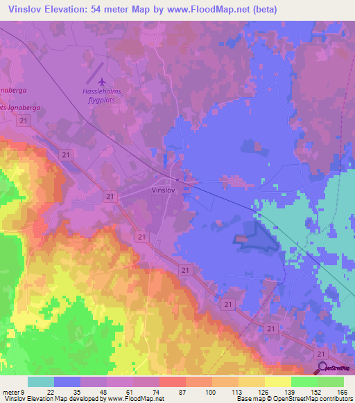 Vinslov,Sweden Elevation Map