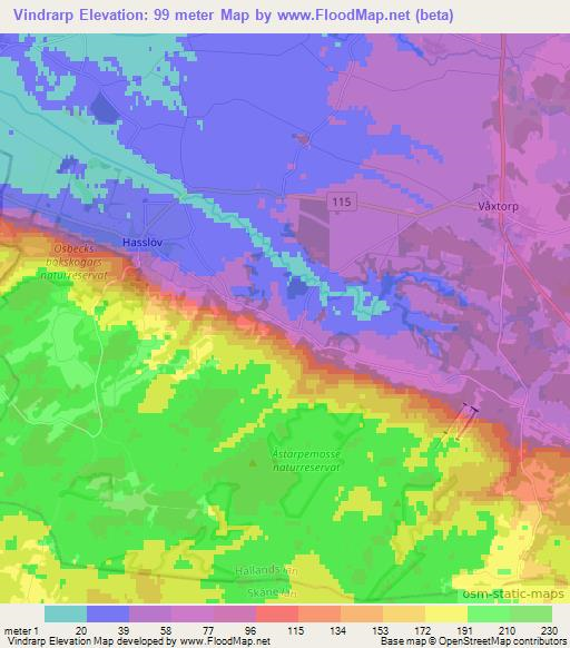 Vindrarp,Sweden Elevation Map