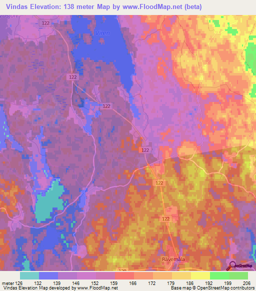 Vindas,Sweden Elevation Map