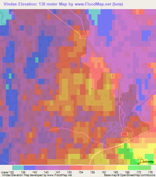 Vindas,Sweden Elevation Map
