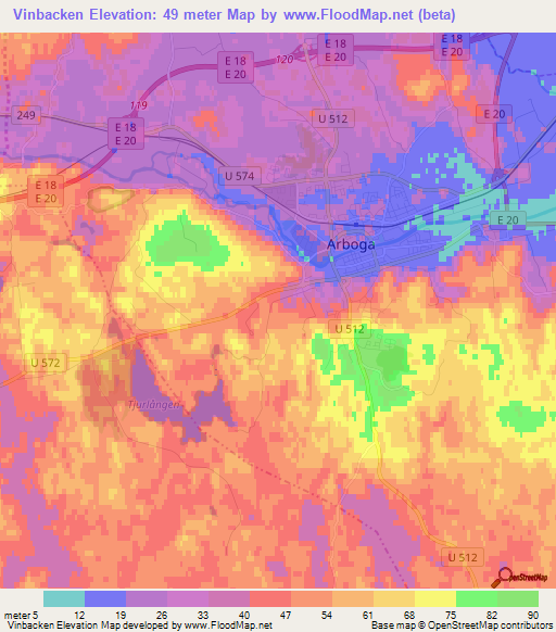 Vinbacken,Sweden Elevation Map