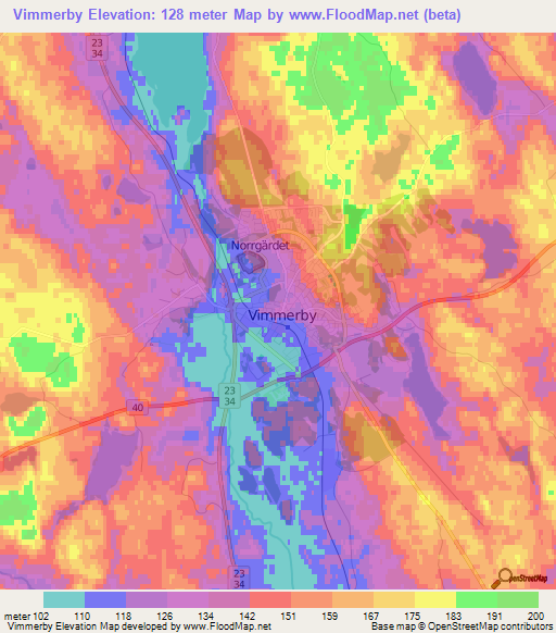 Vimmerby,Sweden Elevation Map