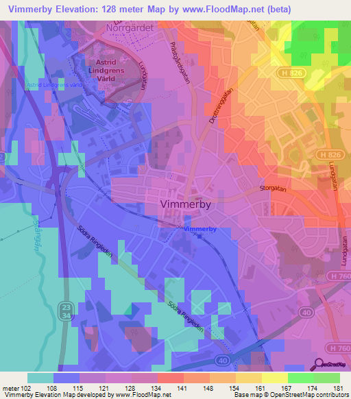 Vimmerby,Sweden Elevation Map