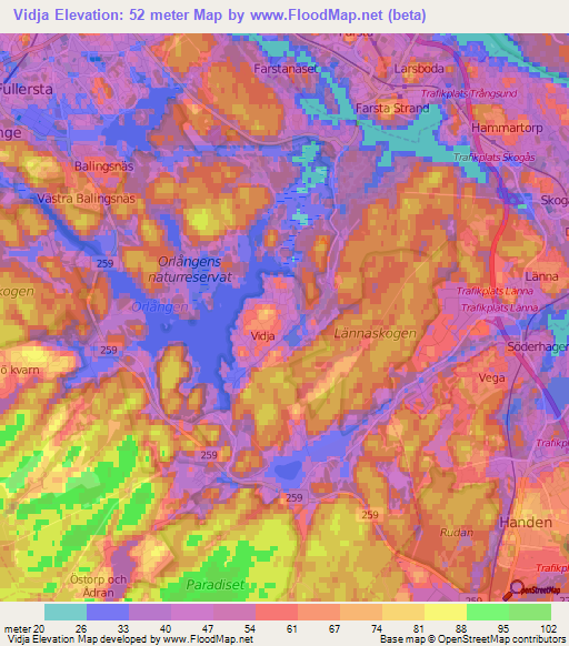 Vidja,Sweden Elevation Map