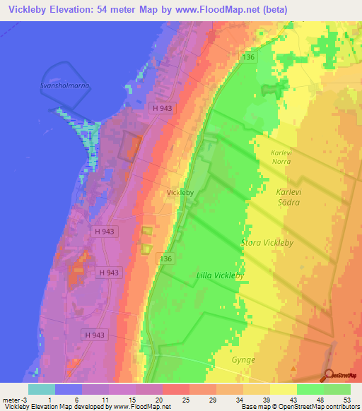 Vickleby,Sweden Elevation Map