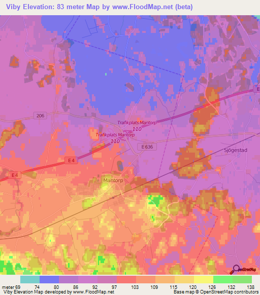 Viby,Sweden Elevation Map