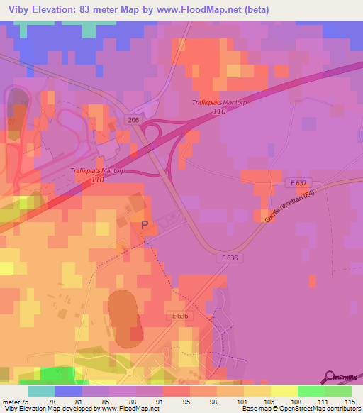 Viby,Sweden Elevation Map