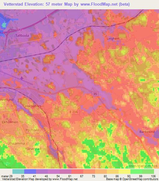 Vetterstad,Sweden Elevation Map