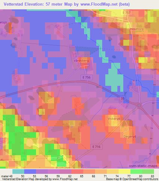 Vetterstad,Sweden Elevation Map