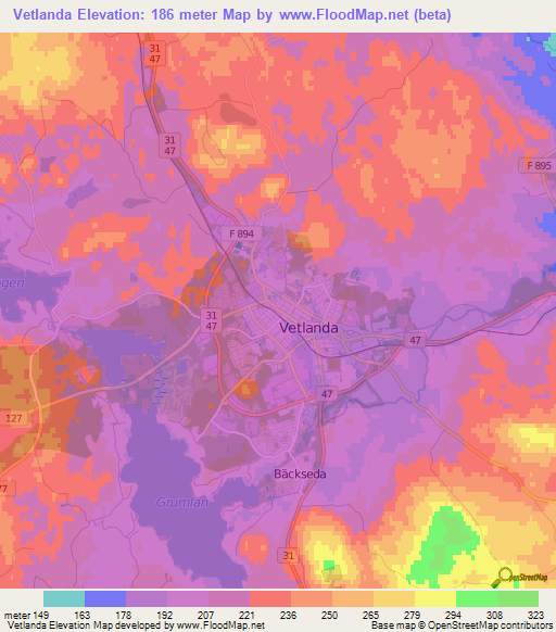 Vetlanda,Sweden Elevation Map