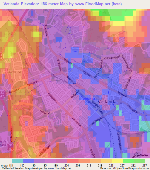 Vetlanda,Sweden Elevation Map