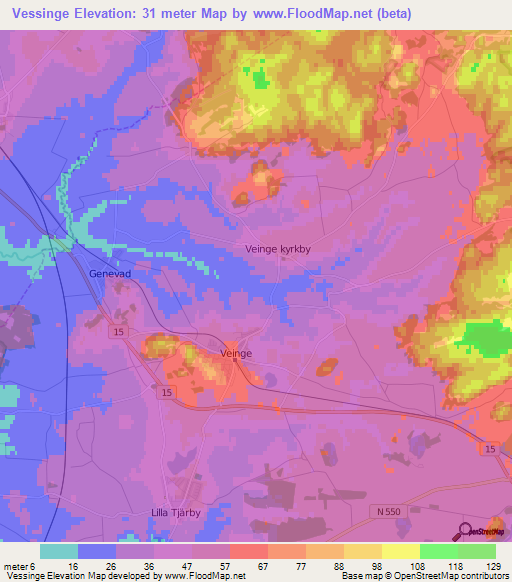 Vessinge,Sweden Elevation Map