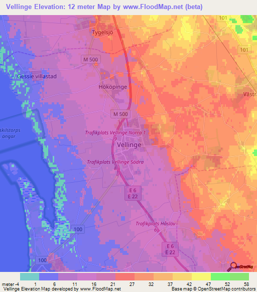 Vellinge,Sweden Elevation Map