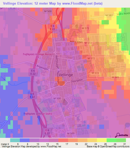 Vellinge,Sweden Elevation Map