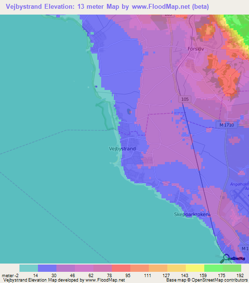 Vejbystrand,Sweden Elevation Map