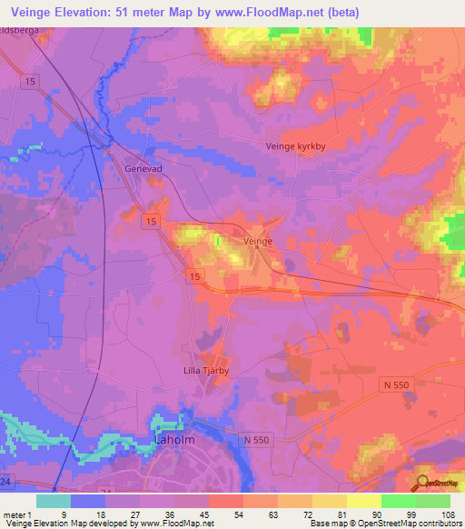 Veinge,Sweden Elevation Map