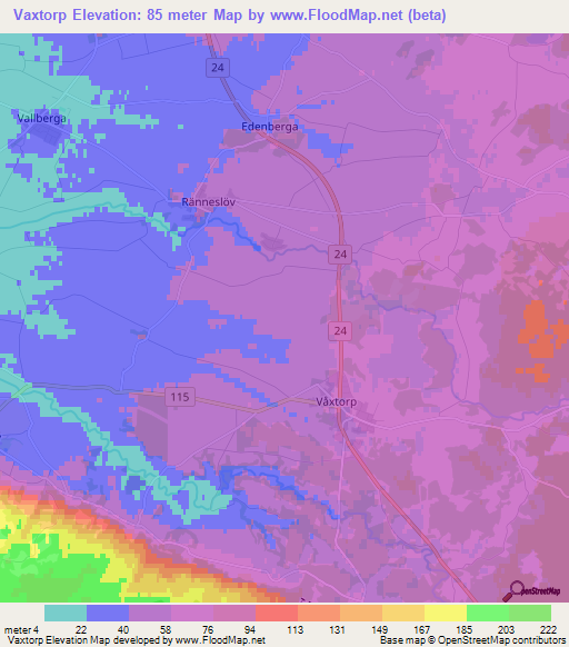 Vaxtorp,Sweden Elevation Map