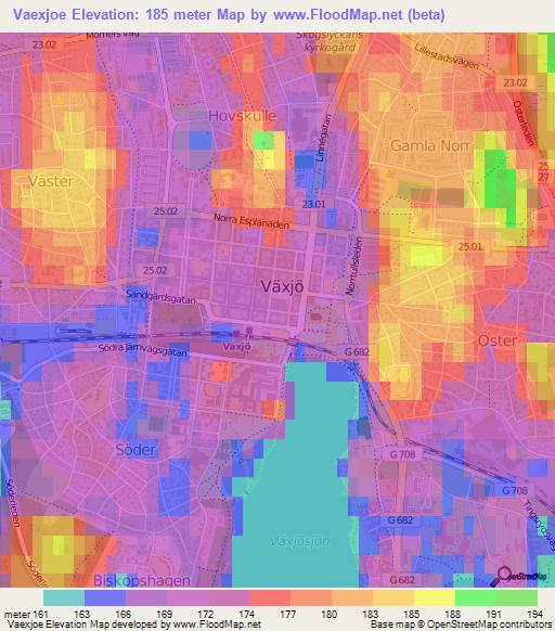 Vaexjoe,Sweden Elevation Map