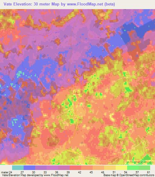 Vate,Sweden Elevation Map